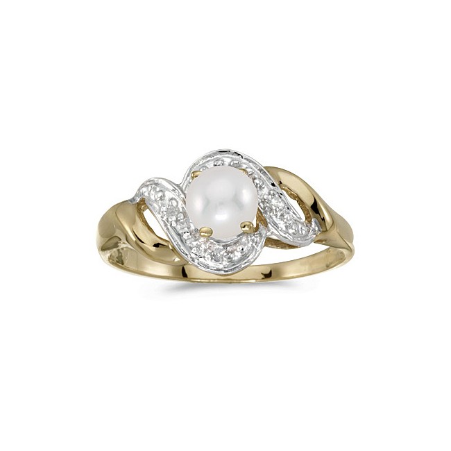 10k Yellow Gold Pearl And Diamond Swirl Ring