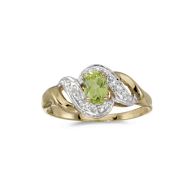 10k Yellow Gold Oval Peridot And Diamond Swirl Ring