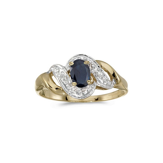 10k Yellow Gold Oval Sapphire And Diamond Swirl Ring