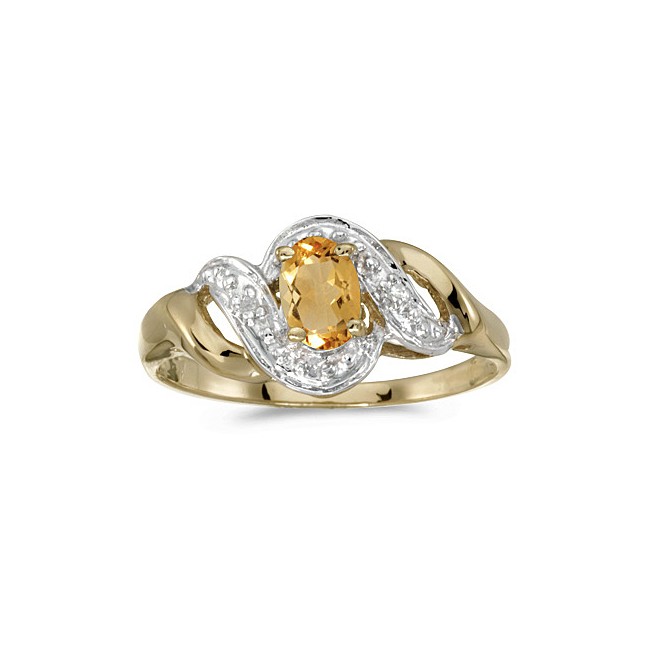 10k Yellow Gold Oval Citrine And Diamond Swirl Ring
