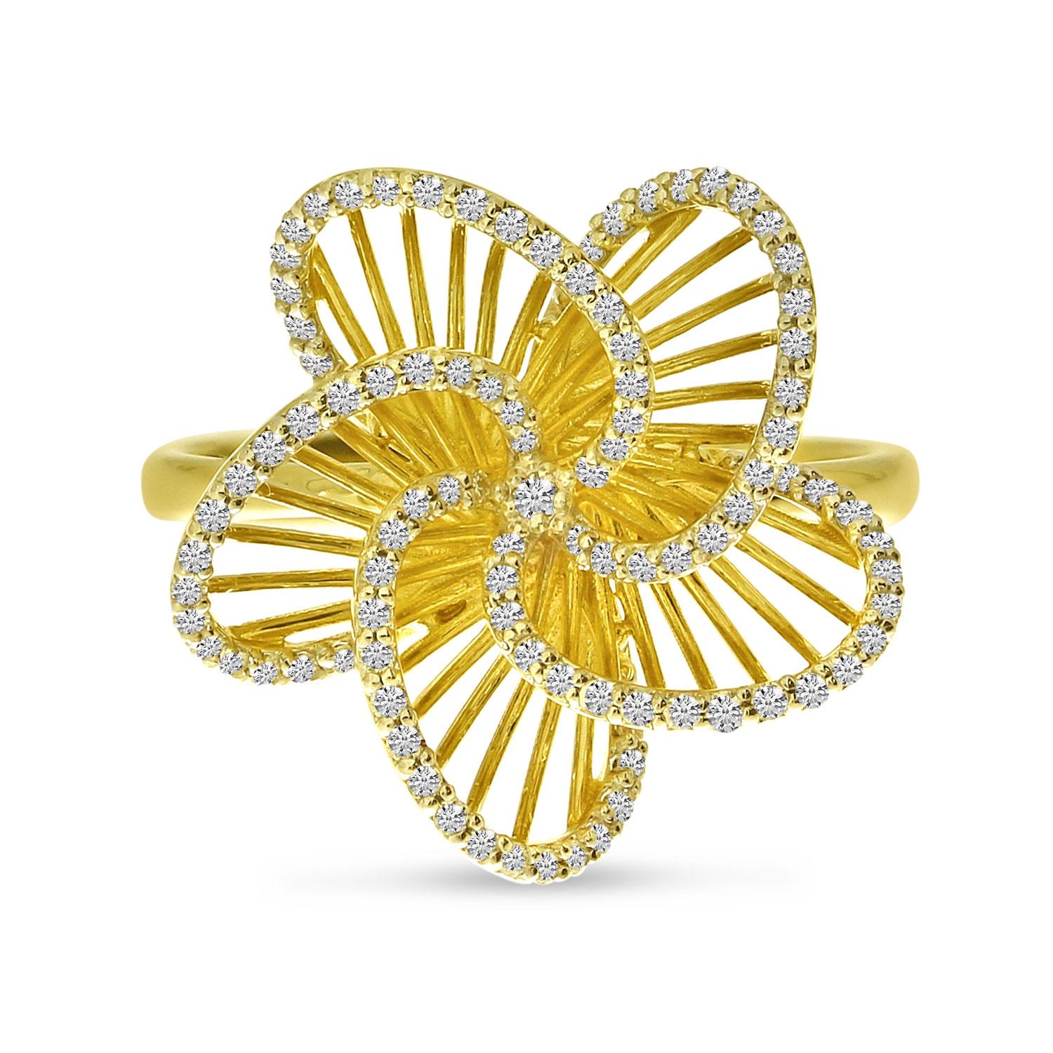 14K Yellow Gold Diamond Basketweave Floral Ring