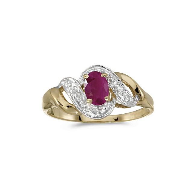 14k Yellow Gold Oval Ruby And Diamond Swirl Ring