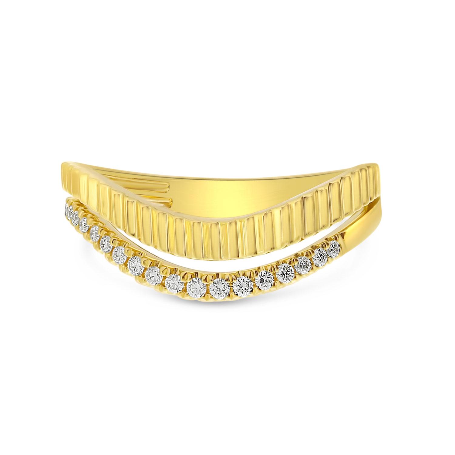 14K Yellow Gold Diamond Fluted Wave Band