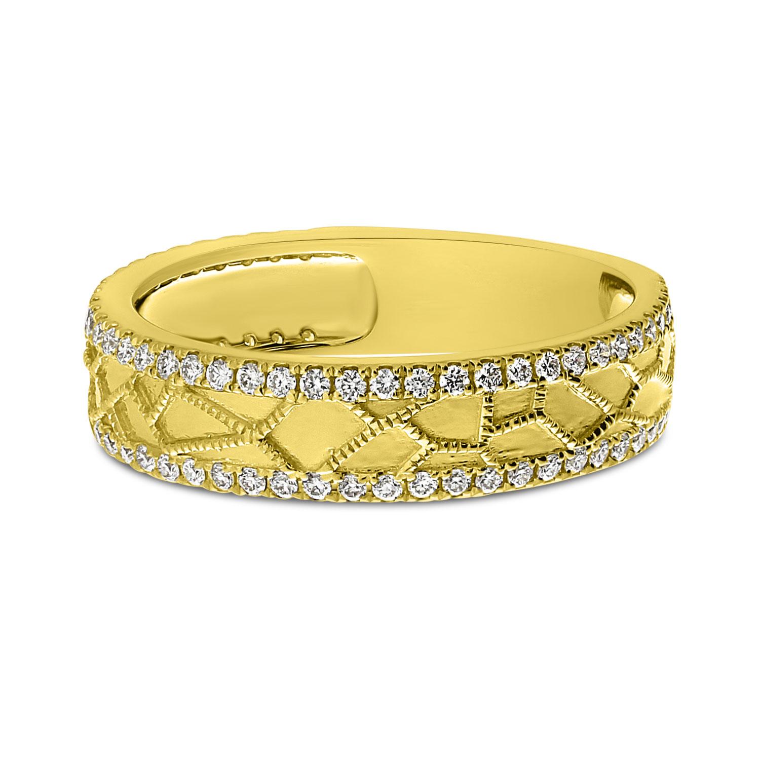 14K Yellow Gold Diamond Textured Band