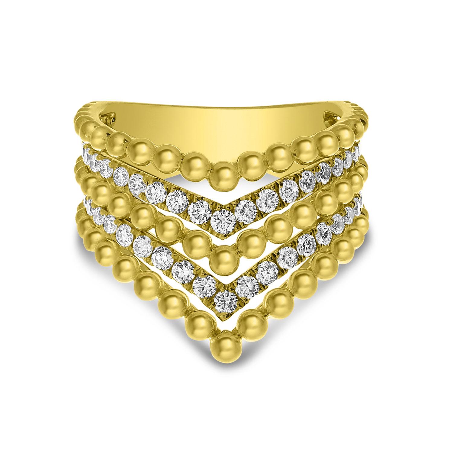 14K Yellow Gold Diamond Beaded Band Ring