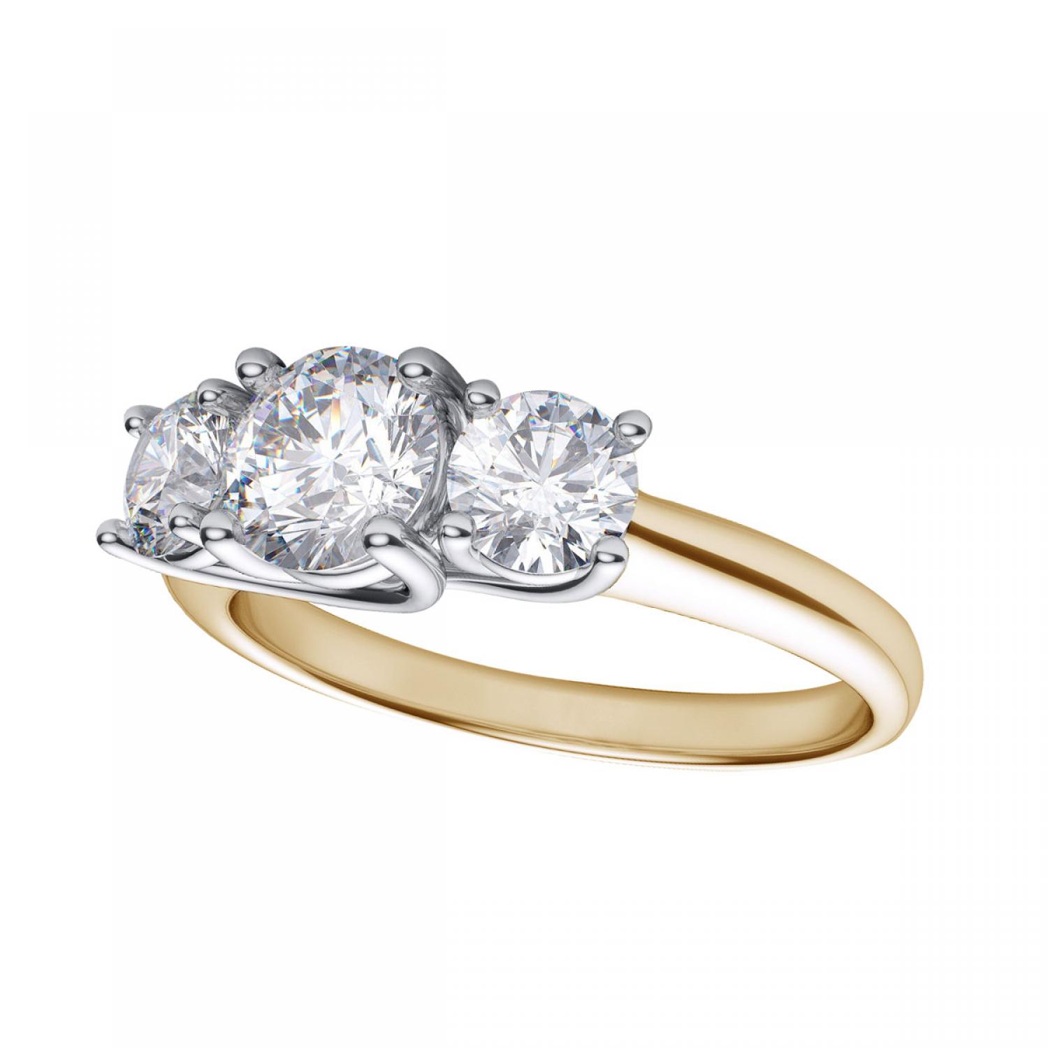 14k Yellow Gold 1.00 Ct Three Stone Diamond Ring