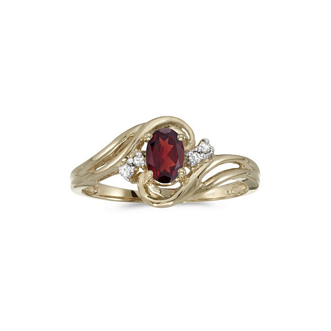 10k Yellow Gold Oval Garnet And Diamond Ring