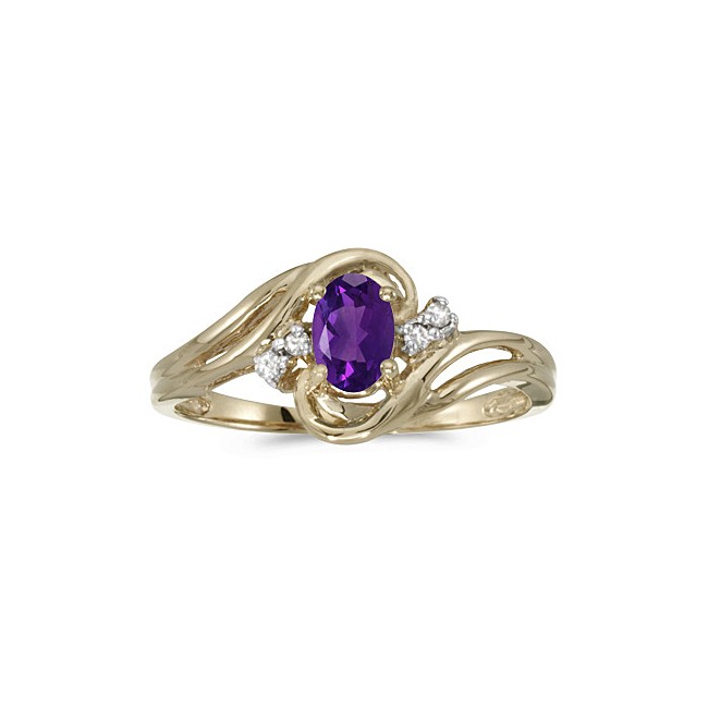 10k Yellow Gold Oval Amethyst And Diamond Ring