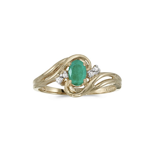 10k Yellow Gold Oval Emerald And Diamond Ring