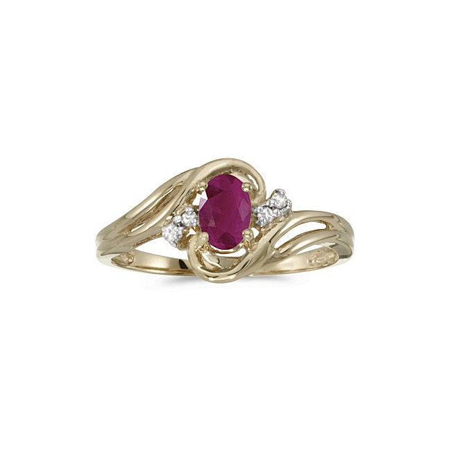 10k Yellow Gold Oval Ruby And Diamond Ring