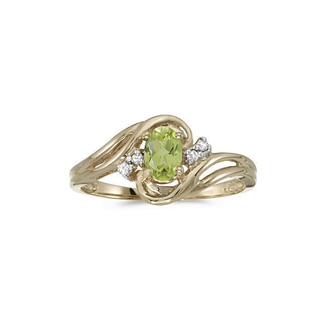 10k Yellow Gold Oval Peridot And Diamond Ring