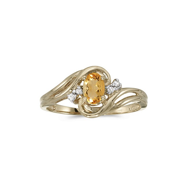 10k Yellow Gold Oval Citrine And Diamond Ring