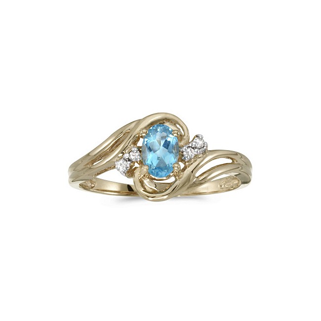 10k Yellow Gold Oval Blue Topaz And Diamond Ring