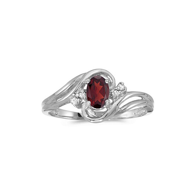 10k White Gold Oval Garnet And Diamond Ring