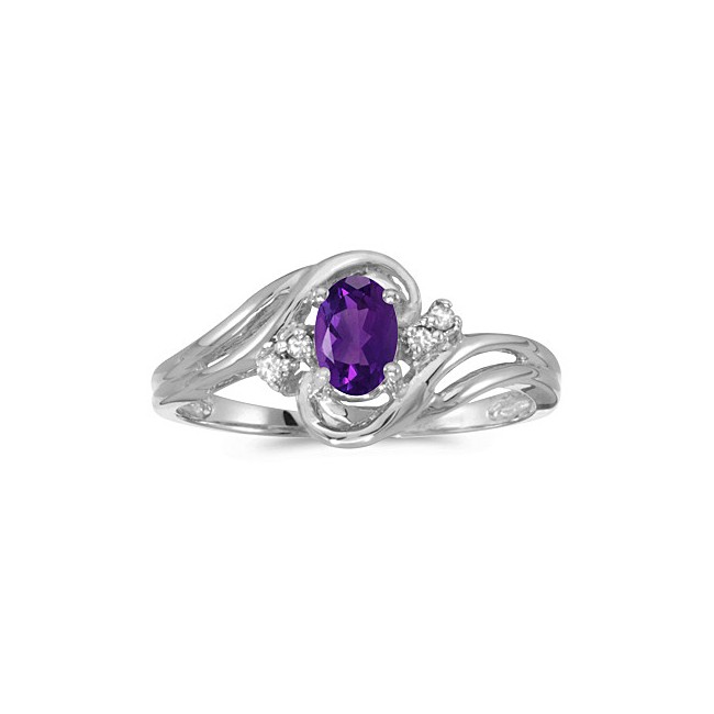 14k White Gold Oval Amethyst And Diamond Ring