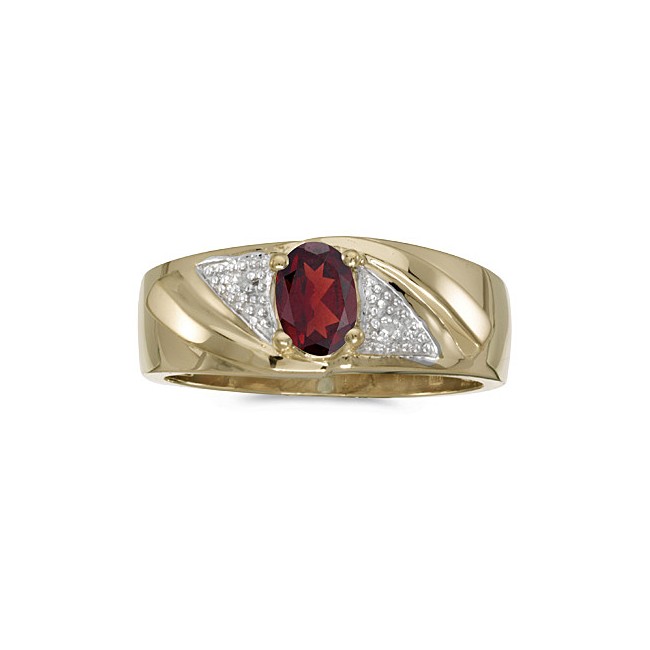 10k Yellow Gold Oval Garnet And Diamond Gents Ring