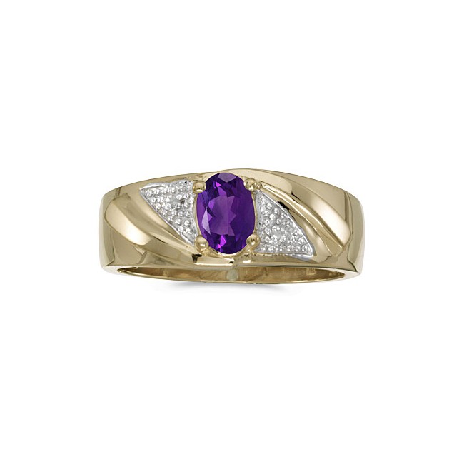 10k Yellow Gold Oval Amethyst And Diamond Gents Ring