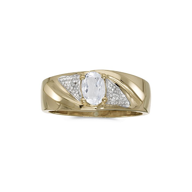 10k Yellow Gold Oval White Topaz And Diamond Gents Ring