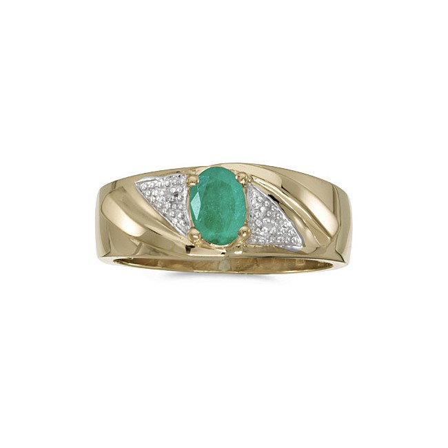 10k Yellow Gold Oval Emerald And Diamond Gents Ring