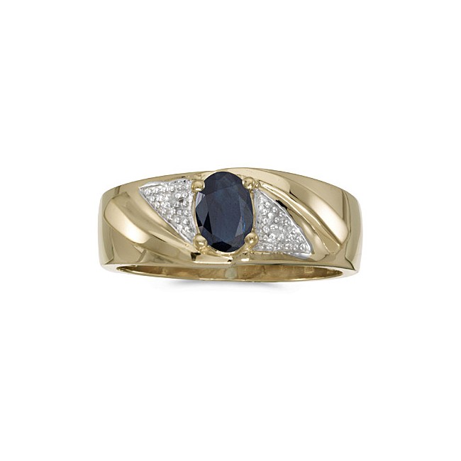 10k Yellow Gold Oval Sapphire And Diamond Gents Ring