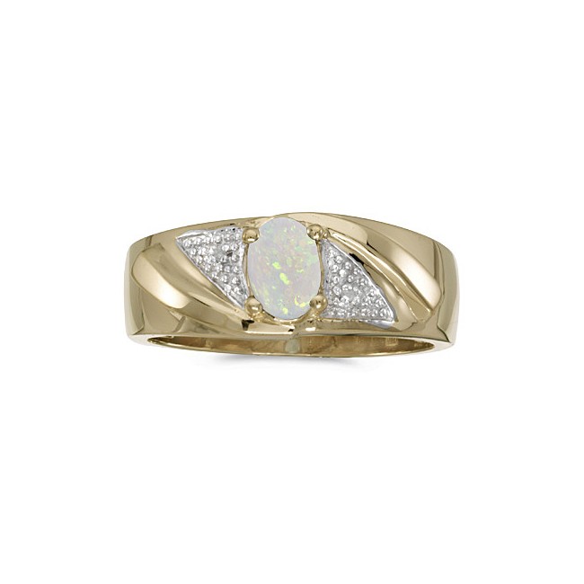 10k Yellow Gold Oval Opal And Diamond Gents Ring