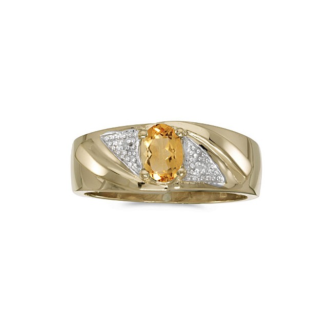 10k Yellow Gold Oval Citrine And Diamond Gents Ring