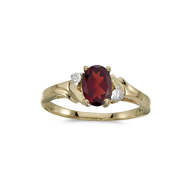 10k Yellow Gold Oval Garnet And Diamond Ring