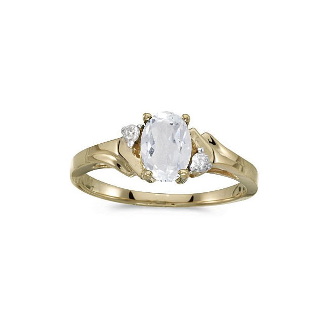 10k Yellow Gold Oval White Topaz And Diamond Ring