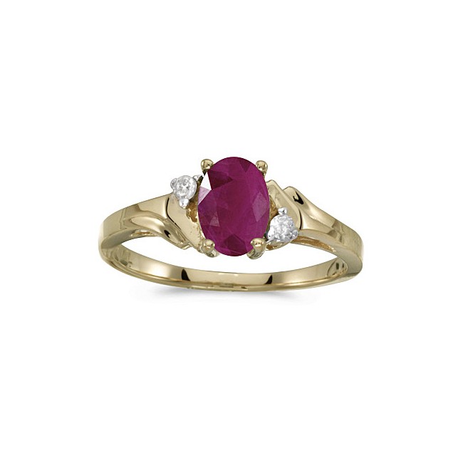 10k Yellow Gold Oval Ruby And Diamond Ring