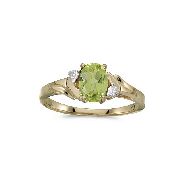 10k Yellow Gold Oval Peridot And Diamond Ring