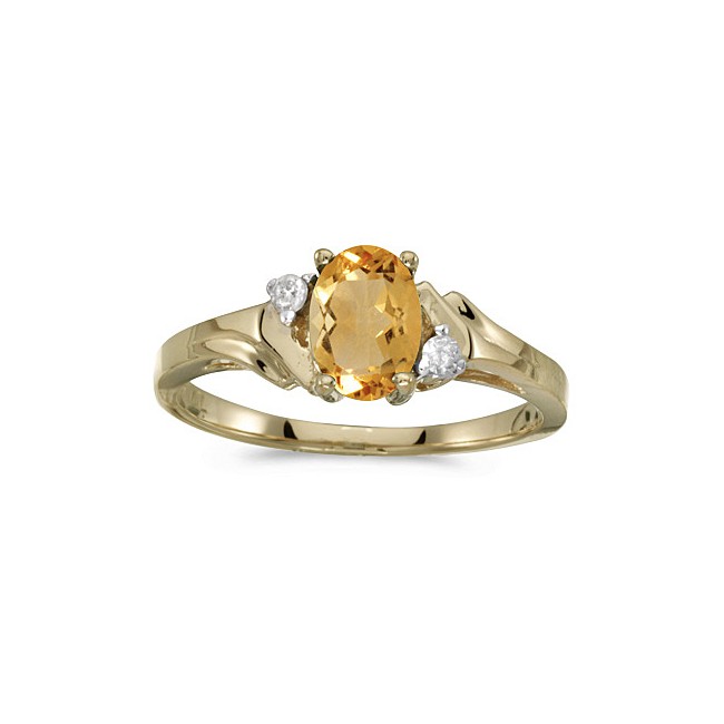 10k Yellow Gold Oval Citrine And Diamond Ring