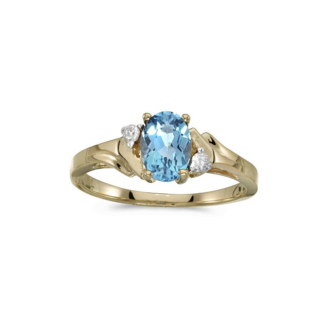 10k Yellow Gold Oval Blue Topaz And Diamond Ring