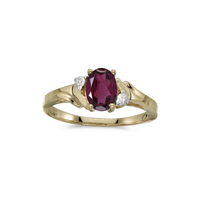 10k Yellow Gold Oval Rhodolite Garnet And Diamond Ring