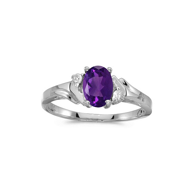 10k White Gold Oval Amethyst And Diamond Ring