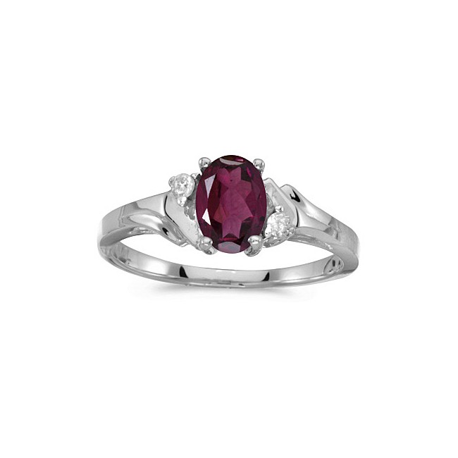 10k White Gold Oval Rhodolite Garnet And Diamond Ring