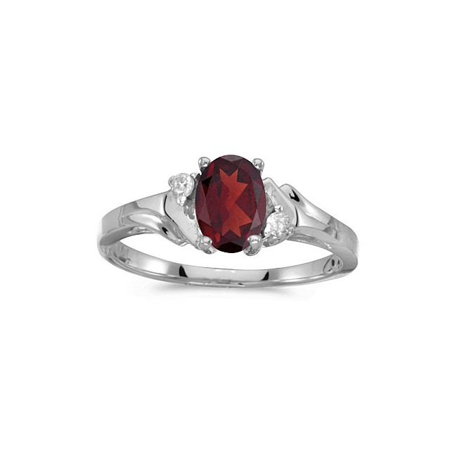 14k White Gold Oval Garnet And Diamond Ring