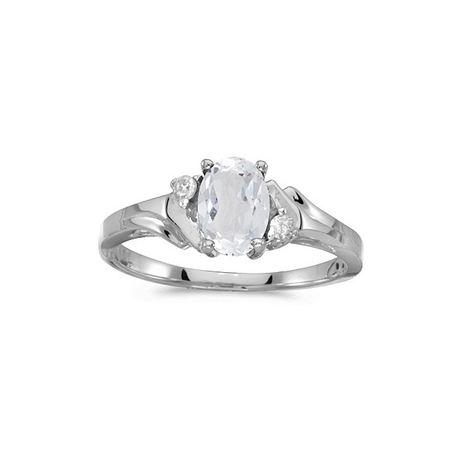 14k White Gold Oval White Topaz And Diamond Ring