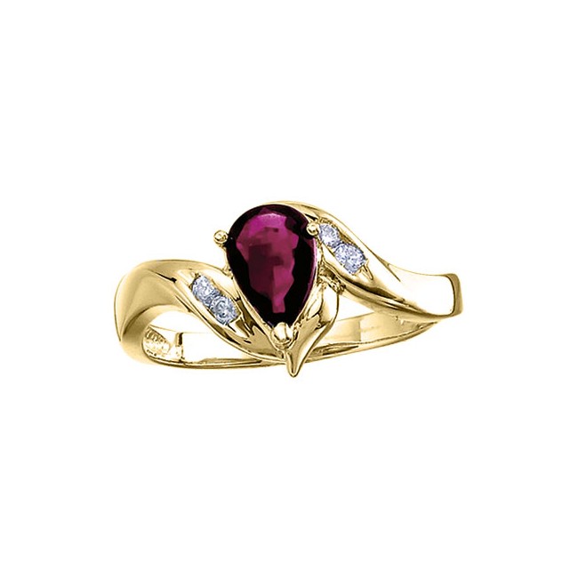 14K Yellow Gold Pear Ruby and Diamond Ring