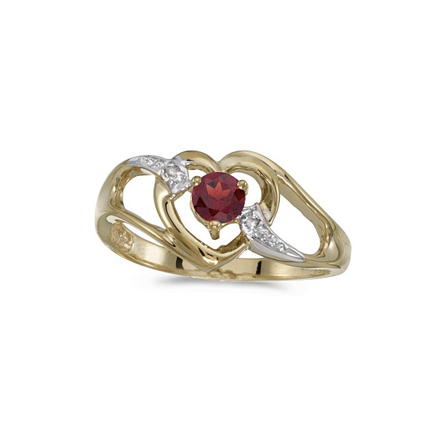 10k Yellow Gold Round Garnet And Diamond Heart Ring