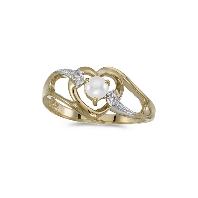 10k Yellow Gold Pearl And Diamond Heart Ring