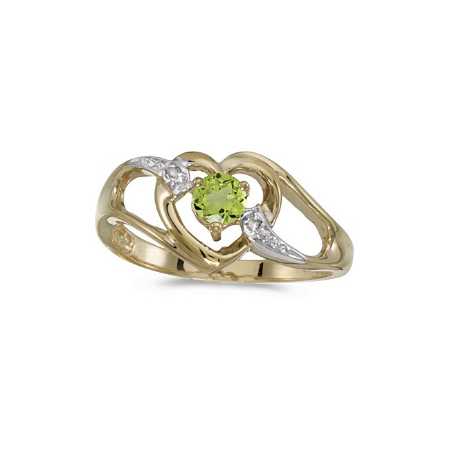 10k Yellow Gold Round Peridot And Diamond Heart Ring