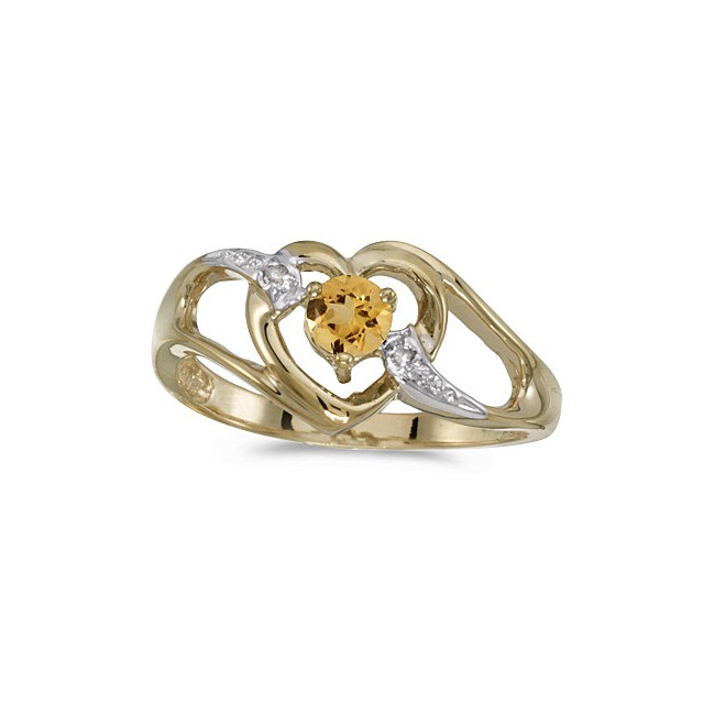 10k Yellow Gold Round Citrine And Diamond Heart Ring