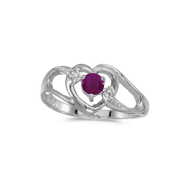 10k White Gold Round Ruby And Diamond Heart Ring