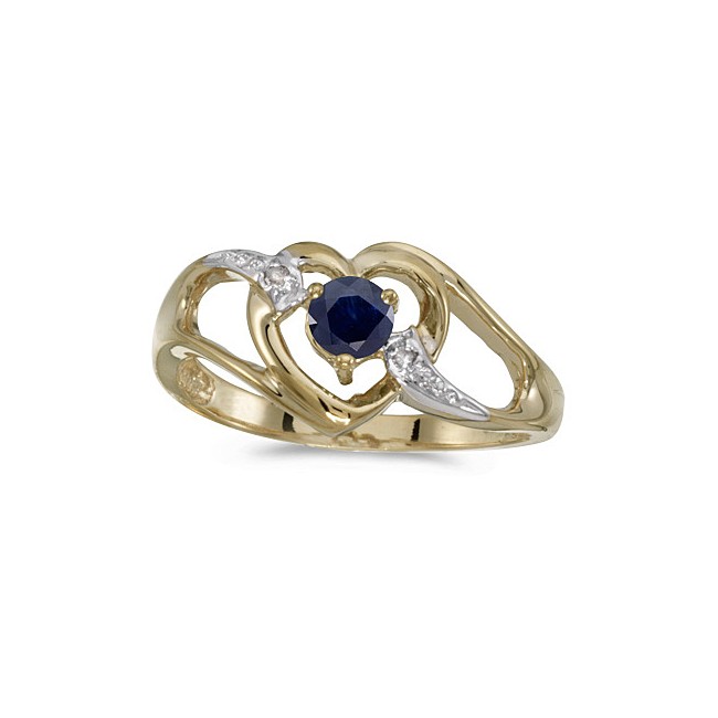 14k Yellow Gold Round Sapphire And Diamond Heart Ring