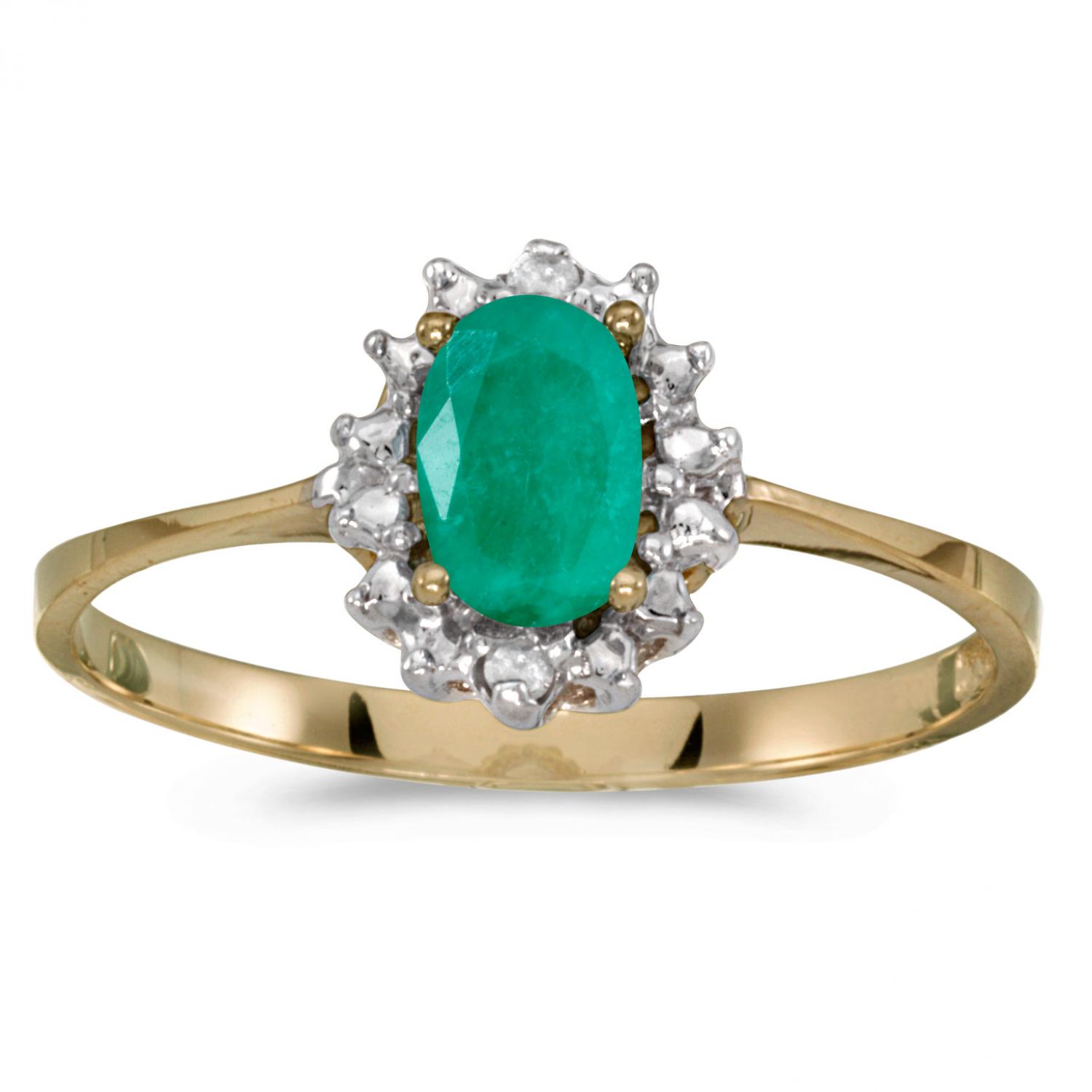 10k Yellow Gold Oval Aquamarine And Diamond Ring