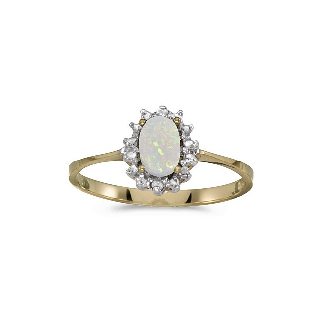 10k Yellow Gold Oval Opal And Diamond Ring