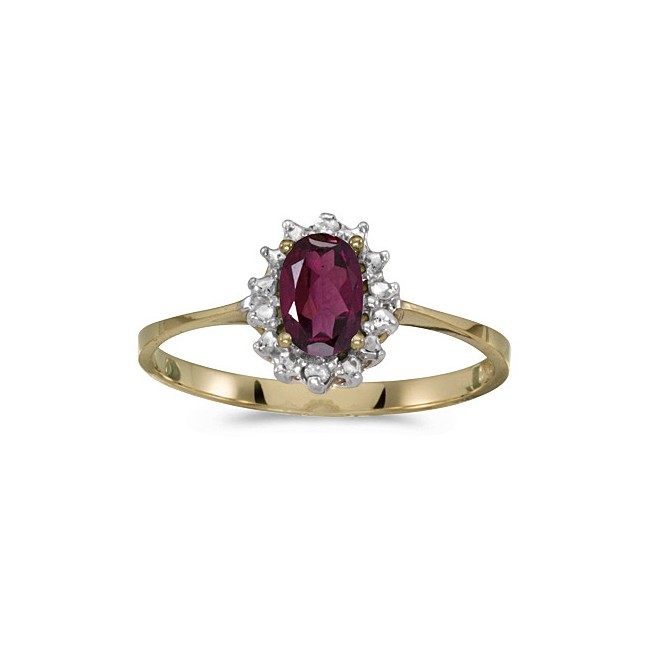 10k Yellow Gold Oval Rhodolite Garnet And Diamond Ring