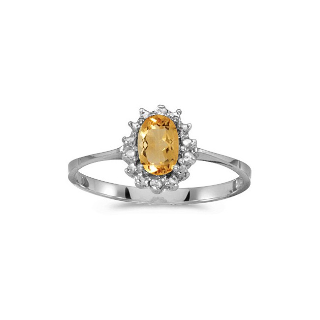 10k White Gold Oval Citrine And Diamond Ring