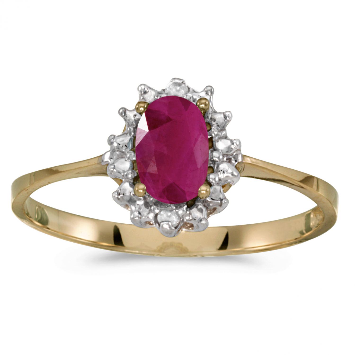 14k Yellow Gold Oval Ruby And Diamond Ring