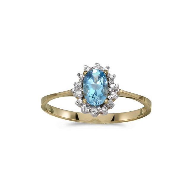 14k Yellow Gold Oval Blue Topaz And Diamond Ring